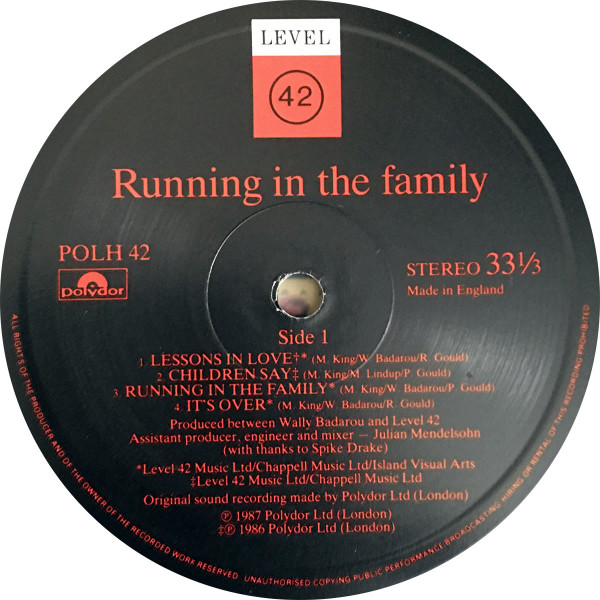 Level 42 – Running In The Family (LP) - Image 5